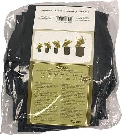 Viagrow Grow Bags/Aeration Fabric Pots with Handles (5 Pack), 1 Gallon, Black (V1GAPOT-5)