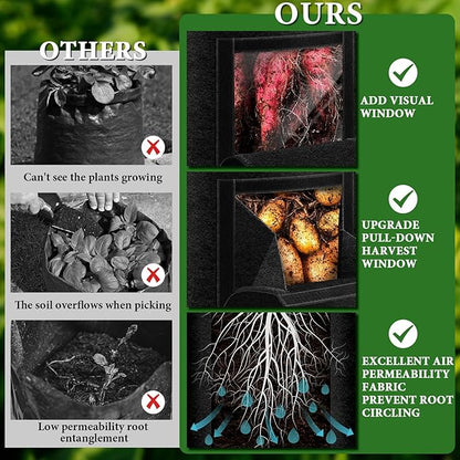 2 Pack 10 Gallon Potato Grow Bags with Pull-Down Harvest Window, Potato Bags for Growing Potatoes Heavy Duty Thickened Nonwoven Fabric Gardening Vegetable Growing Bags with Visible Window