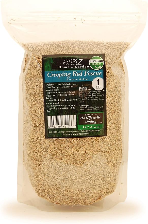 Creeping Red Fescue Seed by Eretz (1lb) - Choose Size! Willamette Valley Oregon Grown, No Fillers, No Weed or Other Crop Seeds, Premium Shade Grass Seed.