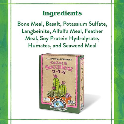 Down To Earth All Natural Fertilizers Organic Cactus & Succulent Mix - Plant Food for Cactuses, Agaves, Aloes, Jades, and Yuccas 2-4-8, 5 lb