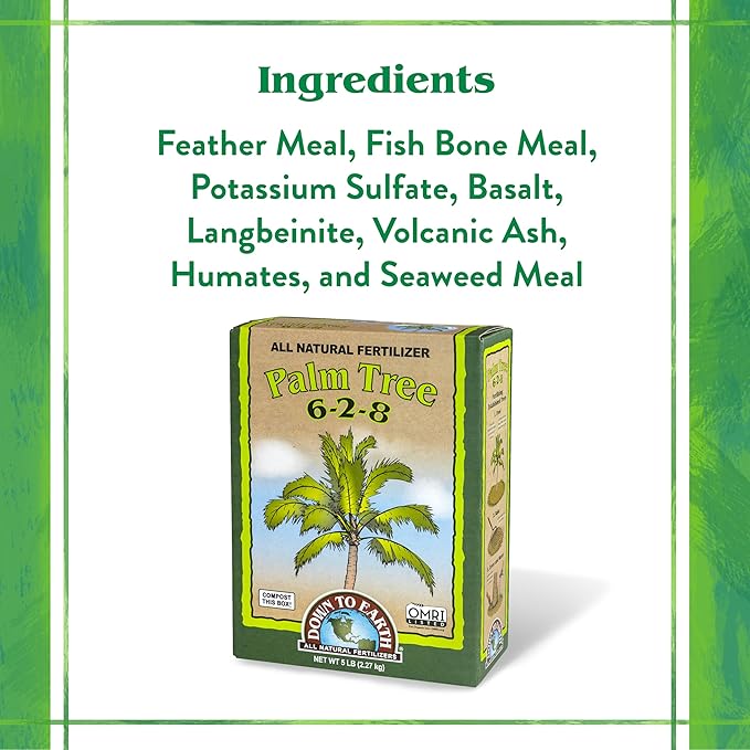 Down To Earth All Natural Fertilizers Organic Palm Tree - Plant Food for Palms, Cycads, Exotic and Tropical Plants 6-2-8, 5 lb