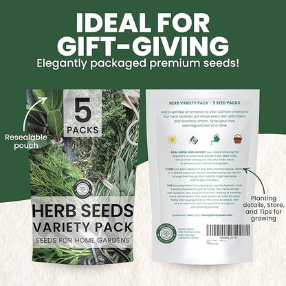 Herb Seeds | 5 Invidiual Packs | 2026 Season | Non-GMO | Basil, Dill, Spearmint, Parsley & Thyme! | for Planting Indoor & Outdoor | by Family Sown