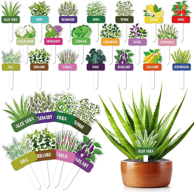 20 Pcs Acrylic Vegetables Plant Label Signs 20 Style Plant Stake Tags with Names Waterproof Herb Garden Markers Reusable Labels Markers for Seedlings Nursery Garden Succulent Flowers Greenery