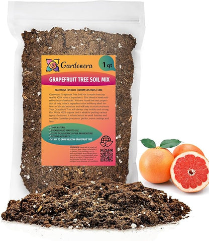 Gardenera Premium Grapefruit Potting Mix - Expertly Crafted with Peat Moss, Perlite, Worm Castings, and Lime for Stronger Roots and Optimal Nutrient Absorption - 1 Quart