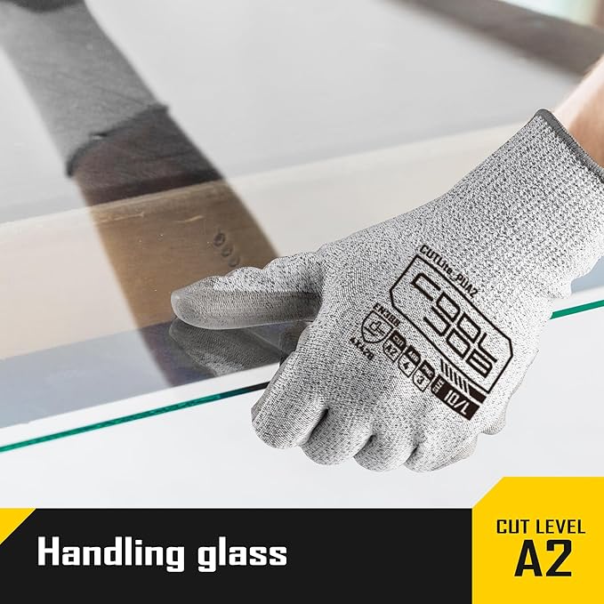 COOLJOB 12/120 Pairs Cut Resistant Safety Work Gloves with Grip, 13 Gauge Seamless Shell with PU Coating, ANSI A2 A4 A6, Gray