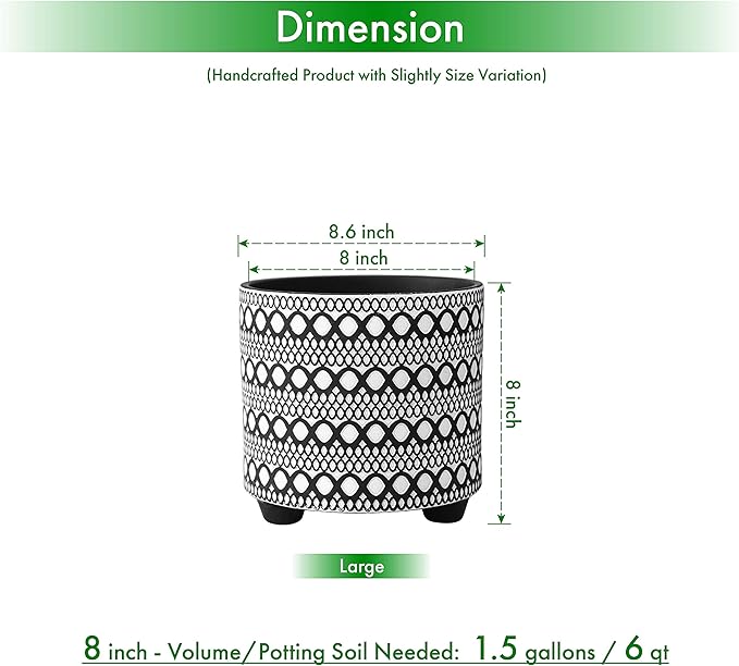 D'vine Dev 8 Inch Terracotta Planter Pot, Modern Design Ceramic Plants Pot with Drainage Hole, Noir Nomad, 33-953-B-5