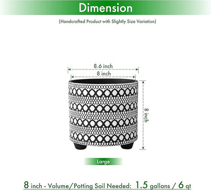 D'vine Dev 8 Inch Terracotta Planter Pot, Modern Design Ceramic Plants Pot with Drainage Hole, Noir Nomad, 33-953-B-5