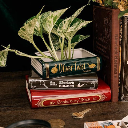 Steel Mill & Co Original Small Book-Shaped Decorative Planter, Ceramic Planter for Cute Home Decor, Unique Bookshelf Planter for Book Lovers (Oliver Twist/Sherlock Holmes/The Canterbury Tales)