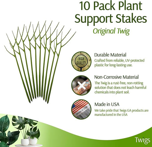 Plant Support Stakes for Indoor & Outdoor Use, Durable Trellis Alternative for Climbing & Potted Plants, Houseplant Stem Holder Structures - Peony (Light Green), 10 Pack, 22" L, Original