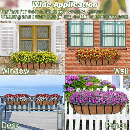 ZeeDix 4 Pack 24 Inch Railing Planter Box, Metal Window Boxes with Coco Liners for Railing, Hanging Flower Boxes for Deck Porch Balcony & Fence Outdoor Indoor Lawn