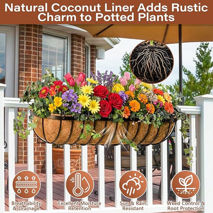 Legigo 4PCS 36 Inch Natural Trough Coco Coir Liners Planters Replacement, Pre-Formed Window Basket Coconut Coir Fiber Liner for Garden Window Flower Box Pots, Fence Trough Planter, Wall Planter Basket