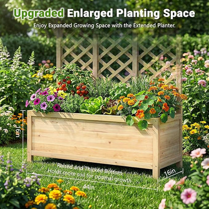 DoCred 2PCS 44" L x 16" W x 59" H Raised Garden Bed, Freestanding Elevated Planter Box with Trellis for Climbing Plants, Outdoor Wooden Privacy Screen with Garden Box for Backyard Patio Balcony Decor