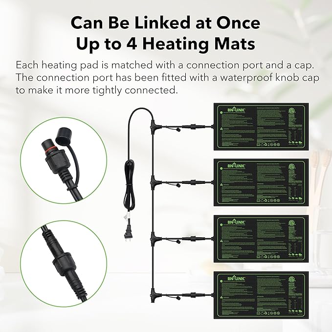BN-LINK Seedling Heat Mat for Seed Starting 10" x 20.75", 4 Pack Daisy Chainable Waterproof Warming Mat Plant Heating Pad for Seed Germination, Indoor Growing, Hydroponic, Greenhouse, ETL Listed