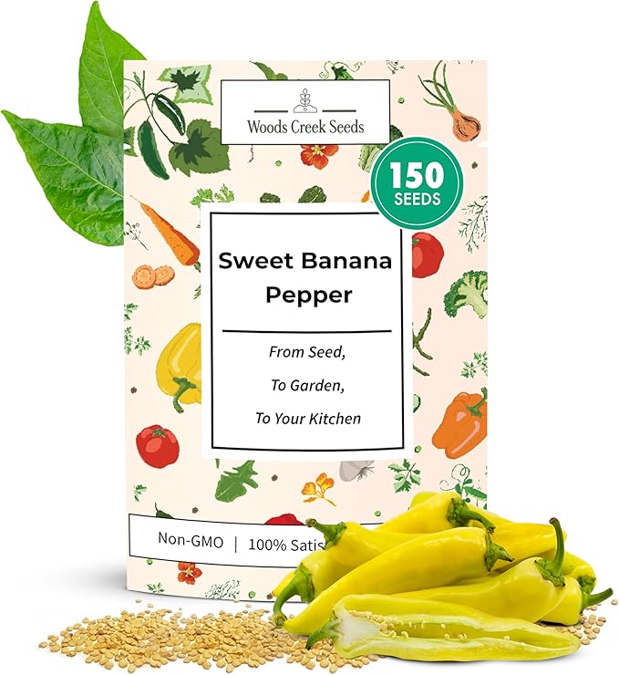 Sweet Banana Pepper Seeds for Planting – Heirloom Non-GMO Mild Yellow Banana Peppers for Home Gardens | Woods Creek Seeds