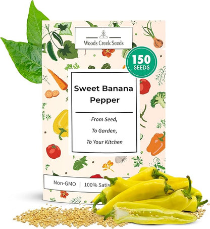Sweet Banana Pepper Seeds for Planting – Heirloom Non-GMO Mild Yellow Banana Peppers for Home Gardens | Woods Creek Seeds