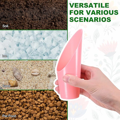 6-Pack Bonsai Soil Scoops, Plastic Garden Soil Scoops Bucket Shovel Potting Scoopers for Transplanting/Flower Planting/Plant Succulent, Colorful Small Gardening Tools [Pink]
