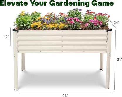 Galvanized Raised Garden Beds Outdoor with Legs // 48×24×31in Elevated Planter Box for Vegetables, Flowers (White) // Large Metal Garden Bed for Backyard Patio Gardening