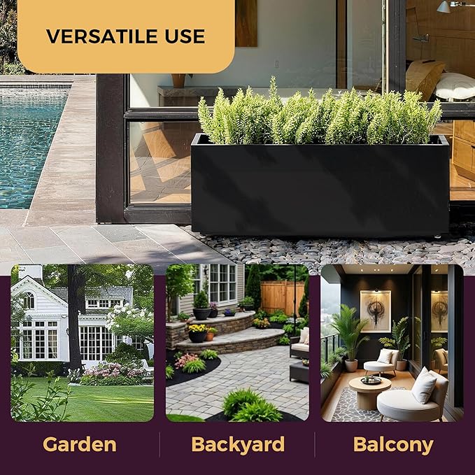 40Wx12Dx16H Metal Planter, Raised Garden Bed, Rectangular Planter Box for Outdoor Plants, Vegetables & Vines, Features Drainage Holes & Adjustable Feet, Easy Assembly, Black