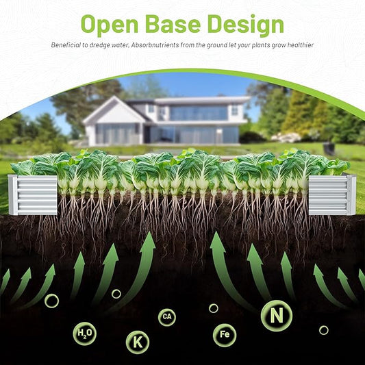 2PCS 8x2x1FT Galvanized Raised Garden Bed Kit, Galvanized Planter Raised Garden Boxes Outdoor, Large Metal Raised Garden Beds for Vegetables-Silver