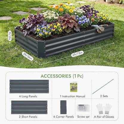 INNO STAGE Galvanized Raised Garden Bed Kit, 6x3x1FT Metal Raised Garden Beds for Vegetables, Rust-Resistant & Easy Assembly, Outdoor Raised Beds for Gardening, Flowers, Herbs (Grey)