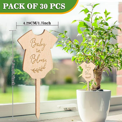 30Pcs Baby in Bloom Plant Labels Baby Shower Wooden Plant Stakes Gift Succulent Garden Marker Plant Sign for Seed Potted Supplies