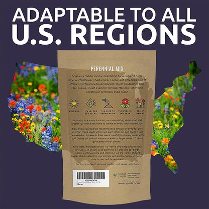 Perennial Wildflower Seeds Mixture - Bulk 1/4 Pound Bag - Over 60,000 Pure Live Seed - Open Pollinated and Non GMO
