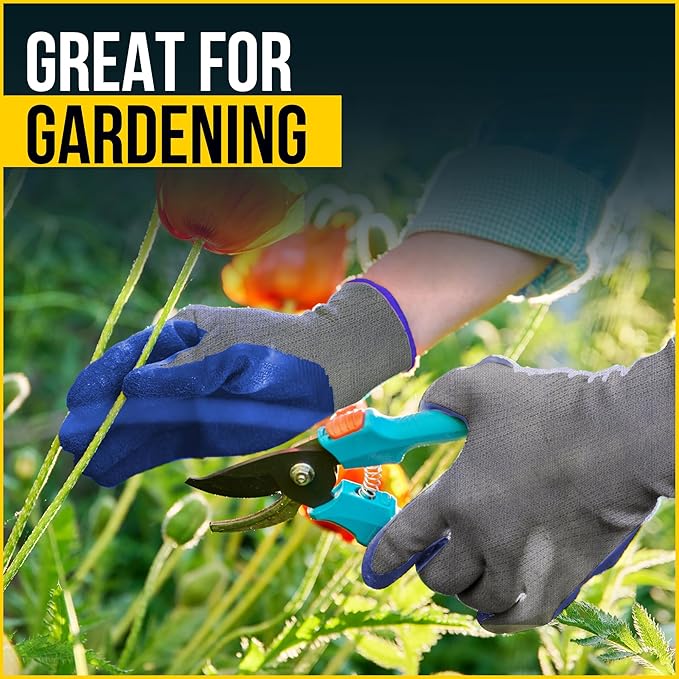 12 Pairs & 120 Pairs Blue Latex Coated, Gardening Gloves, Work Gloves, Double dipped, Textured Grip Gloves
