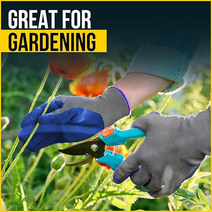12 Pairs & 120 Pairs Blue Latex Coated, Gardening Gloves, Work Gloves, Double dipped, Textured Grip Gloves