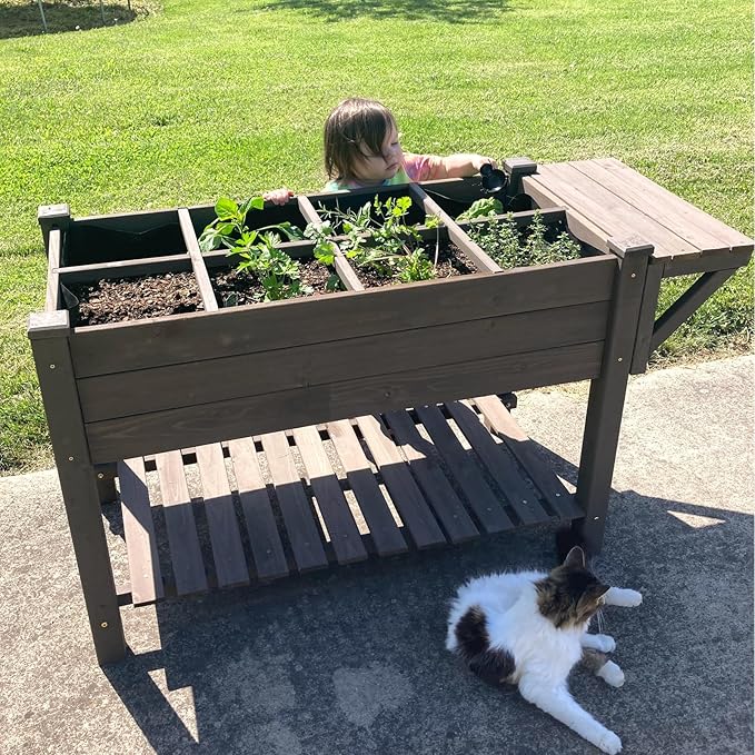 GUTINNEEN Raised Garden Bed Mobile Outdoor Planter Box with Legs for Vegetables Flower Herb, Large Storage Garden Box on Wheels