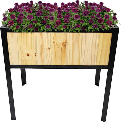 Sunnydaze Steel-Framed Acacia Wood Raised Garden Bed with Legs - 30.75-Inch H - Removable Planter Bag - Natural