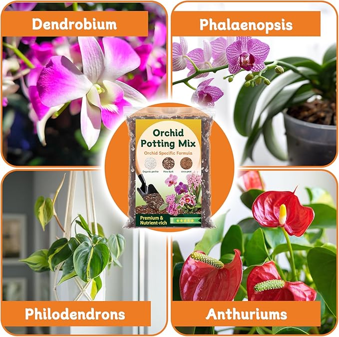 Orchid Potting Mix,Premium Orchid Bark Potting Mix for Repotting Blend with Pine Bark,Perlite,Coco Peat, Natural Ingredients for Indoor Potted Plant, Well Drainage and Ventilation 2QT