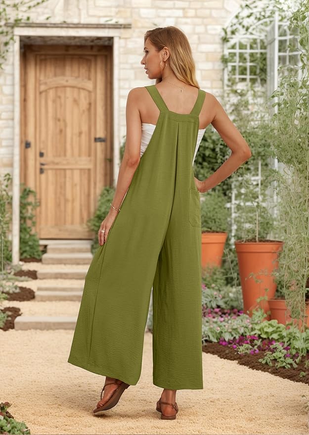 IWOLLENCE Women's Summer Jumpsuits Boho Wide Leg Overalls Casual Loose Rompers with Pockets 2025