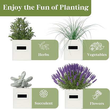 PERFNIQUE Indoor Herb Garden, Herb Planter Set with Tray, Farmhouse Indoor Plant Pots, Windowsill Herb Garden with Drainage(Planter only) for Indoor/Outdoor, Window Pots(White)