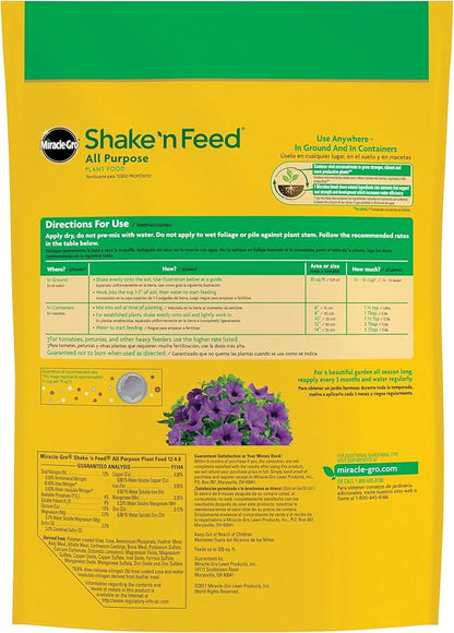 Miracle-Gro Shake 'N Feed All Purpose Plant Food - Outdoor and Indoor Plant Food for In-Ground and Containers, Feeds for up to 3 Months, 8 lbs.