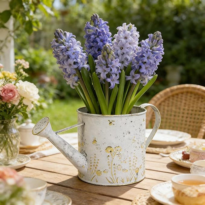 Vintage Metal Watering Can Planter with Embossed Floral - Distressed White Decorative Watering Pot for Indoor/Outdoor Flowers, Succulents & Herbs, Rustic Home Decor Accent