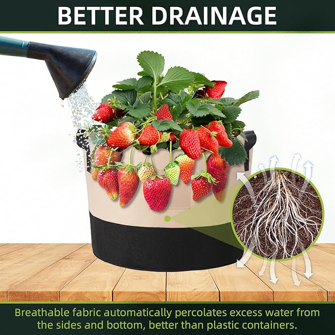 LITLANDSTAR 10 Gallon Fabric Grow Bags, 10 Pack Heavy Duty Thickened Nonwoven Plant Grow Bags with Handles and Label Bags, Fabric Plant Pots for Growing Vegetables Flowers Herbs (Black Mixed Camel)