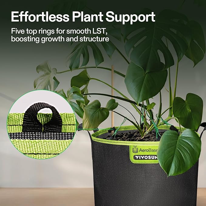 VIVOSUN 6-Pack 7-Gallon AeroBase Grow Bags, Durable Mesh Fabric Plant Container with Breathable Base and Sturdy Handles, Black