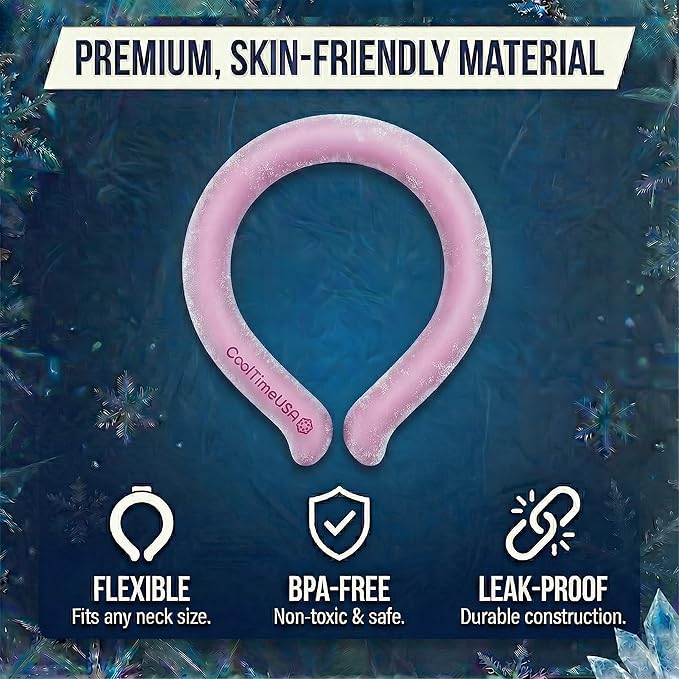 Set of 3 - Neck Cooling Tube for Heat Relief | Reusable Cooling Neck Ring | Wearable ice Pack for hot Weather | Ice wrap for Sports and Hiking | Personal Cooler for Temperature Regulation (Pink)