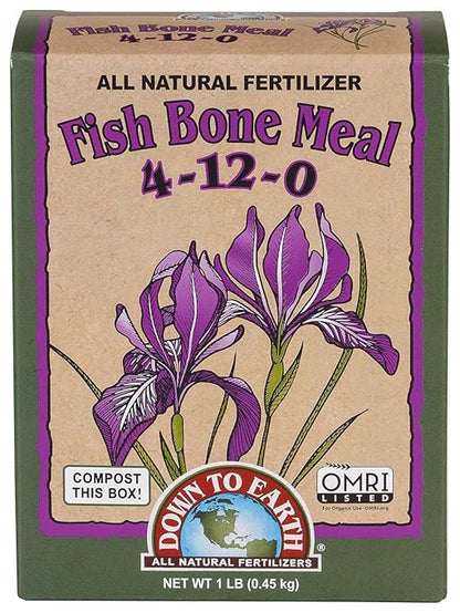 Down To Earth All Natural Fertilizers Organic Fish Bone Meal - High Phosphorus Plant Food for Buds, Bulbs, Blooms, Flower Beds 4-12-0, 1 lb