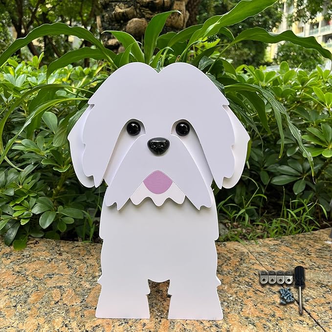 Light Of The City Dog Planter Plant Pot, Flower Pot Planter Pots for Outdoor Garden Decoration, Shih Tzu Gifts White Plant Storage Container Holder Office Home Indoor Decor Gift for Dog Lovers