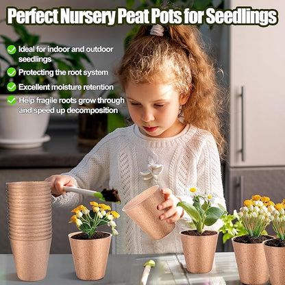 4 Inch Peat Pots, 50PCS Biodegradable Plant Starting Pots Round Nursery Pot, Garden Germination Nursery Pot Bonus 20 Plant Labels (4 Inch, 50P)