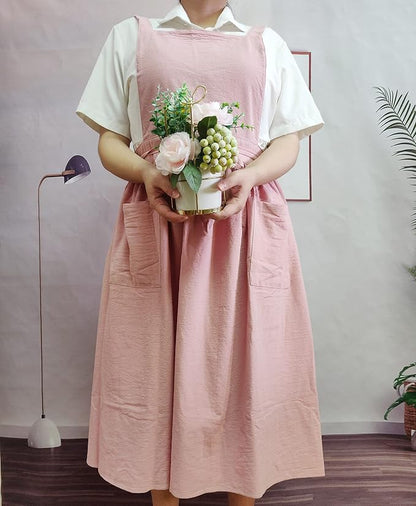 Cute Retro Cotton Linen X-Back Aprons Home Kitchen Garden Art Painting Pinafore Florist Shop Overalls