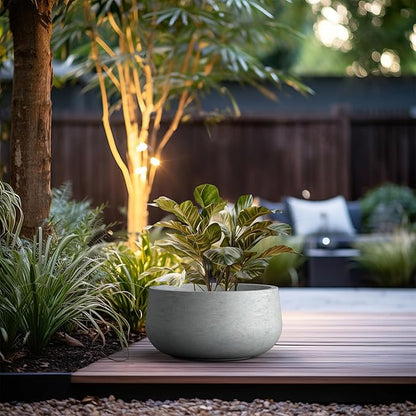 Kante 19.6" Dia Round Concrete Planter, Cement Plant Pots with Drainage Hole and Rubber Plug for Outdoor Indoor Garden Home, Modern Curvaceous Design, Natural Concrete