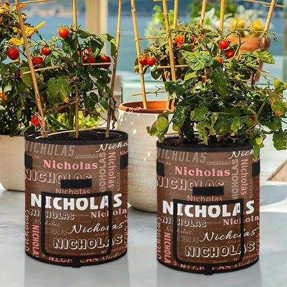 Custom Name Grow Bags 10 Gallon Personalized Breathable Potato Growing Bag with Flap Harvest Window and Handles Garden Planting Bag for Tomato Vegetable Fruits 2 Pack Chocolate Color