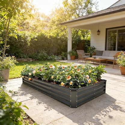 GARDMAX 8x4x1FT Galvanized Raised Garden Bed Kit, Metal Planter Boxes Outdoor with Easy Assembly, Large Garden Bed for Vegetables, Fruits, Flower, Herbs Rectangle Dark Gray