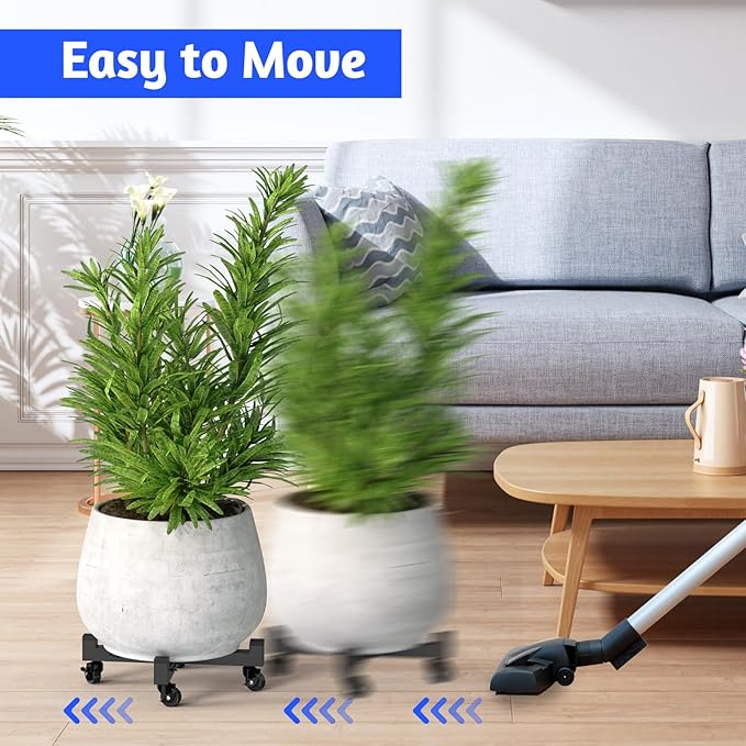 Plant Caddy With Wheels, Adjustable 9in to 13inch Heavy Duty Rolling Plant Dolly, Metal Plant Stand With 4 Lockable Caster Wheels, For Indoor Outdoor Pots Planter, Holds Up to 300 Lbs, Moving Dolly