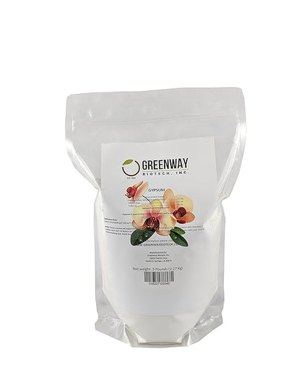Greenway Biotech, Inc. Gypsum Powder Calcium Sulfate to Improves Soil Drainage and Soil Water Relations- 100% Water Soluble Contains 97% Calcium Sulfate Dihydrate,22.5% Calcium& 18% Sulfur (5 Pounds)
