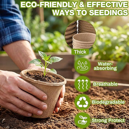 Karenhi 80 Pcs Peat Pots 5/4/ 3.15 Inch Biodegradable Organic Seed Starting Pots with Drainage Holes Round Nursery Plants for Vegetables, Herbs, Flowers Indoor Garden Germination