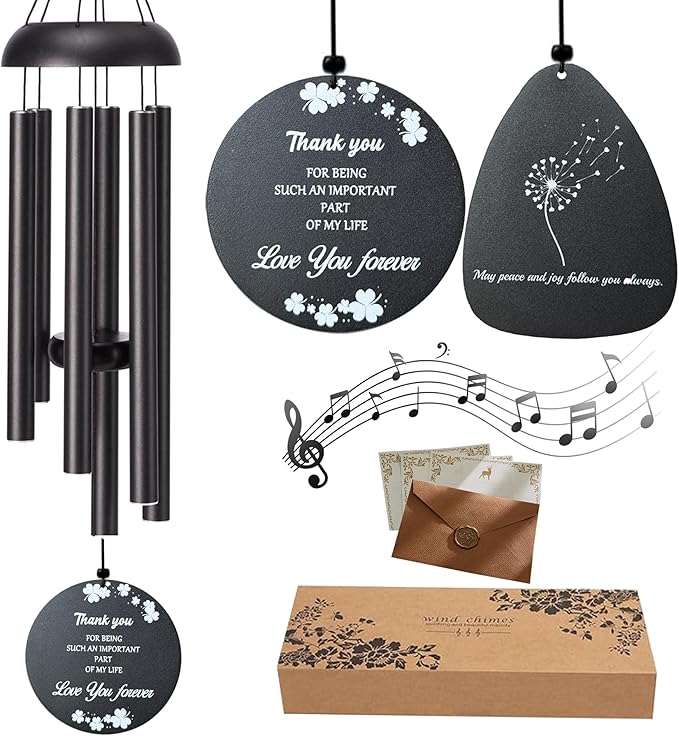 Thank You Gifts for Women Men with 2pc Wind Catchers, 37" Appreciation Wind Chime for Family Friends Hostess Employee Coworkers Colleague Pastor Mentor Nurses Gift (Gift Box + Greeting Card)