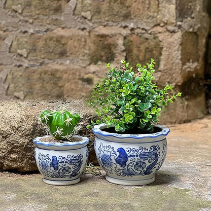 Blue and White Planters, Succulent Pots Ceramic Plant Pots Indoor with Drainage for Home Décor - Set of 3